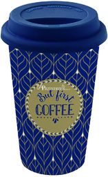 PORCELANOWY KUBEK PODRÓŻNY DO KAWY But First Coffee - Z SILIKONOWĄ POKRYWKĄ 350 ml