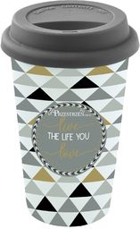 PORCELANOWY KUBEK PODRÓŻNY - Live the Life You Love - Z SILIKONOWĄ POKRYWKĄ 350 ml