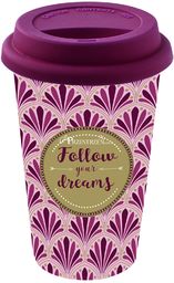 PORCELANOWY KUBEK PODRÓŻNY - Follow your dreams - Z POKRYWKĄ 350 ml