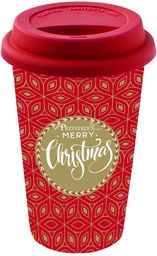 PORCELANOWY KUBEK PODRÓŻNY Merry Christmas - GWIAZDKOWY! Z SILIKONOWĄ POKRYWKĄ 350 ml