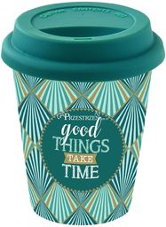 PORCELANOWY KUBEK PODRÓŻNY - Good Things Take Time - Z POKRYWKĄ 220 ml