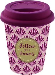 PORCELANOWY KUBEK PODRÓŻNY - Follow your dreams - Z POKRYWKĄ 220 ml