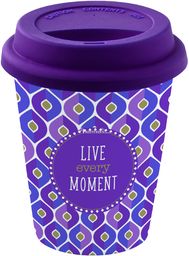 PORCELANOWY KUBEK PODRÓŻNY - Live every moment - Z POKRYWKĄ 220 ml