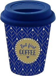 PORCELANOWY KUBEK PODRÓŻNY DO KAWY But First Coffee - Z SILIKONOWĄ POKRYWKĄ 220 ml