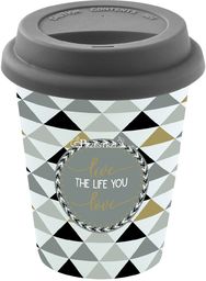 PORCELANOWY KUBEK PODRÓŻNY - Live the Life You Love - Z SILIKONOWĄ POKRYWKĄ 220 ml
