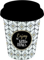 PORCELANOWY KUBEK PODRÓŻNY Z POKRYWKĄ - Enjoy the little things - 220 ml