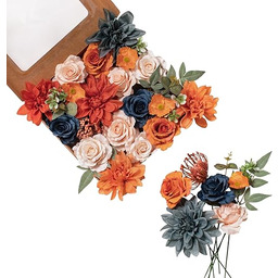 FANKO Sztuczne kwiaty róż: jedwabne kwiaty spalona pomarańcza Dalia sztuczne kwiaty bukiet luzem jesienne sztuczne kwiaty do dekoracji sztuczne kwiaty centralny bordowa pomarańczowa róża na imprezę