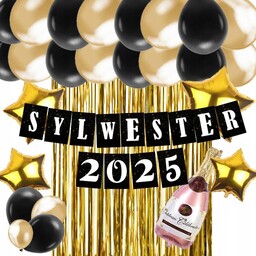 BALONY SYLWESTER ZESTAW OZDOBY DEKORACJE NOWY ROK 2025 25x BALONY KURTYNA