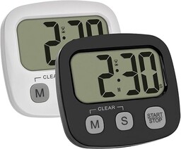 TFA Dostmann Zestaw 2 cyfrowych krótkoterminowych mierników do uprawiania sportu/gotowania/nauki, 38.2057.40.02, ze stoperem i godziną, magnetyczny, duży wyświetlacz, zegar do jajek, minutnik kuchenny