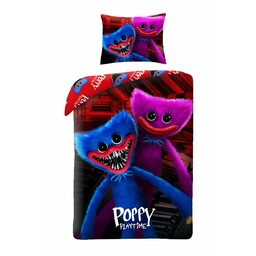 Halantex Pościel bawełniana 140x200 Poppy Monster Playtime gra poszewka czerwona kolorowa 70x90 Kids 12