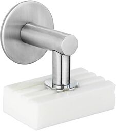 WENKO Magnetyczny uchwyt na mydło ze stali nierdzewnej, błyszczący, uchwyt na mydło z magnesem i mocowaniem ściennym Turbo-Loc, do przyklejenia, nierdzewny, matowy, 4,5 x 4 x 7 cm