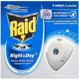 Raid Night & Day, przeciw muchom, komarom i mrówkom, wymienny wkład do elektrofumigatora owadobójczego, 1szt.