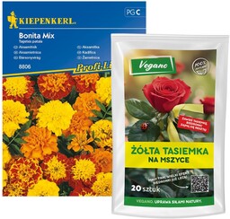 Zestaw Żółte tasiemki na mszyce Vegano 20 szt + nasiona Aksamitka Bonita Mieszanka 8806