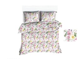Extrapościel Pościel bawełniana 160x200 1687E biała kwiaty żółte różowe listki 1139N