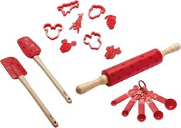 Prestige Disney zestaw przyborów kuchennych z myszką Miki, zestaw z łyżkami pomiarowymi, silikonowa szpatułka, zestaw 2 sztuk, silikonowy wałek do ciasta i foremka do ciastek, zestaw 4 szt