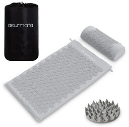 Akumata - polska mata do akupresury z poduszką - szaro-szara