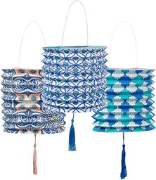 Marokańskie geometryczne niebieskie papierowe lampiony, dekoracje na przyjęcie urodzinowe, do ogrodu, na lato, baby shower, 3 sztuki, wykonane ze stołów do rozmów