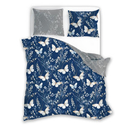 Faro Pościel bawełniana 160x200 granatowa szara motylki Letni Sen 025