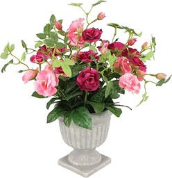 Sztuczne Róże w Pucharze - Ozdoba na Grób, Bukiet Róż, Dekoracyjne Główki, Plastikowe Jak Prawdziwe Jedwabne Kwiaty