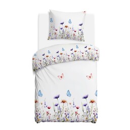 Darymex Pościel flanelowa 140x200 31512/1 biała kolorowa kwiaty z jedną poszewką Flanelove