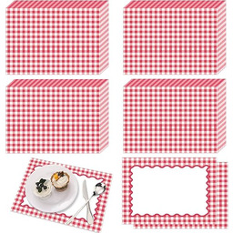 50 jednorazowych czerwonych papierowych podkładek w kratkę lato piknik grill papierowa mata stołowa dwustronna na baby shower wesela urodziny przyjęcia herbaciane kolacja dekoracja stołu