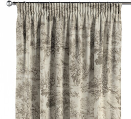 Zasłona na taśmie marszczącej 1 szt., scenki rodzajowe w kolorze beżowym na tle ecru, Avinon