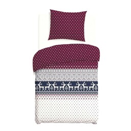 Darymex Pościel flanelowa 140x200 31515/1 świąteczna bordowa granatowa z jedną poszewką Flanelove