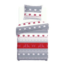Darymex Pościel flanelowa 140x200 31516/1 świąteczna szara czerwona z jedną poszewką Flanelove