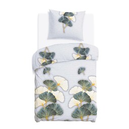 Darymex Pościel flanelowa 140x200 31510/1 szara zielona liście miłorzębu z jedną poszewką Flanelove