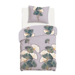 Darymex Pościel flanelowa 140x200 31510/2 beżowa zielona liście miłorzębu z jedną poszewką Flanelove