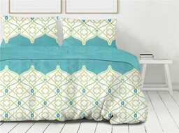 Greno Pościel bawełniana 140x200 Cesare biała turkusowa geometria Premium Bielbaw 1