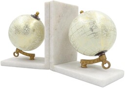 PODPÓRKI DO KSIĄŻEK marmurowe, z globusem biało-złotym, nowoczesny styl