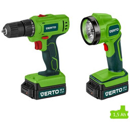 VERTO Wiertarko-wkrętarka 50G293 zestaw akumulatorów + Latarka z akumulatorem