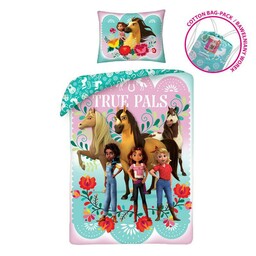 Halantex Pościel bawełniana 140x200 Spirit Horses miętowa kolorowa + worek bawełniany poszewka 70x90 Kids 12