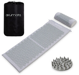 Długa Akumata polska mata do akupresury z poduszką szaro-szara