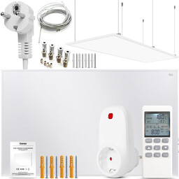 Zestaw Panel grzewczy IR CRONOS Carbon P800 biały + Termostat z pilotem + Zestaw sufitowy
