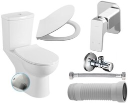 Zestaw: Miska KAIRO WC z bidet + bateria , deska SLIM, zawór kątowy, wąż 300 mm, złącze uniwersalne