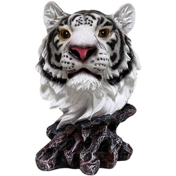 White Tiger Bust Freestanding Tabletop Home Decor - Wild Animal Sculpture Collectible Gifts - Decor for Bedroom and Living Room - Lucky Tiger Statue for Shelf and Office Desk Accent