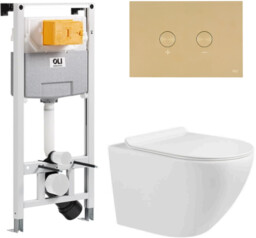 Zestaw OLI miska wc Zoldo spłukiwanie tornado + stelaż + przycisk złoty