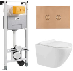 Zestaw OLI miska wc Zoldo spłukiwanie tornado + stelaż + przycisk miedziany