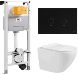 Zestaw OLI miska wc Zoldo spłukiwanie tornado + stelaż + przycisk czarny