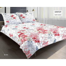 Matex Pościel satynowa 140x200 chińska kwiatki biała szara 08A Premium