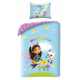 Halantex Pościel bawełniana 140x200 Koci domek Gabi niebieska różowa poszewka 70x90 Kids 12