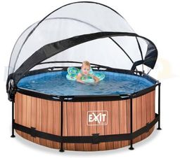 Basen Exit Wood brązowy okrągły 244 cm x 76 cm składany dach kopuła + pompa filtrująca
