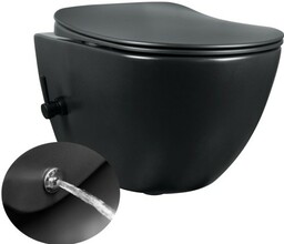 MISKA WC Z BIDETEM 51X35,5 cm Z BATERIĄ CZARNĄ ,WISZĄCA CIEPŁA/ZIMNA WODA + DESKA , CREAVIT Freedom CZARNY MAT