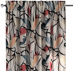 Zasłona na kanale z grzywką 1 szt., różowo-szare motywy roślinne, Gardenia