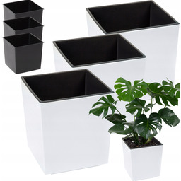 Zestaw 3x Donica Doniczka Kwietnik Misa Ogród Biały Połysk Wkłady 30x30cm