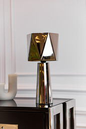 LAMPA STOŁOWA srebrna, aluminiowa, nowoczesny styl, designerski styl
