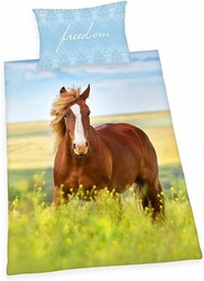 Herding Young Collection Komplet pościeli, wzór koni, poszewka na poduszkę 65 x 100 cm, poszwa na kołdrę 160 x 210 cm, bawełna renforcé, wielokolorowy