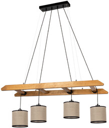 Lampa wisząca Eskalo 4xE27 maks. 25W barwiona sosna brązowa/czarny metal/czarny kabel PVC/naturalny len z czarnym kloszem wstążkowym 7739451